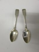 Pair of Victorian Silver Fiddle Patterned Spoons Approximately 70 Grams