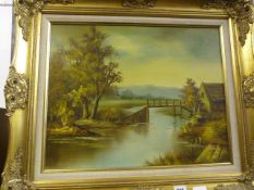 Framed Painting Depicting a River Country Scene