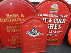 3 Red Pub and Restaurant Signs