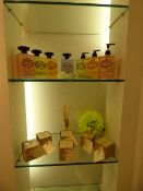 *2 Shelves containing Liquid Soaps and Soaps & Lotions