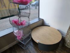 *Circular Metal Occasional Table with Oak Top and Filing Trays