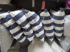 *5 Navy and Cream Feather Filled Striped Cushions