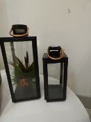 *2 Graduated Black Glass and Copper Candle Holders