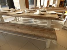 *7ft Reclaimed Timber Shabby Chic Style Table on 4 Square Legs with 2 Matching Benches