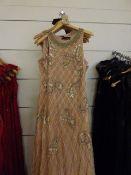 *7 A Star is Born Full Length Peach Dresses with Beaded and Sequin Detail