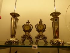 *2 Garniture Sets comprising of Clock and Candlesticks