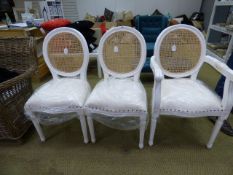 *3 Shabby Chic Style Cane Back Chairs comprising of 2 Side Chairs & 1 Carver