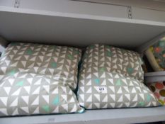 *2 Green and Khaki Feather Filled Cushions
