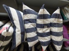 *4 Navy and Cream Feather Filled  Striped Cushions