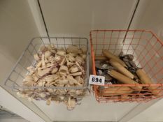 *2 Baskets containing Carved Wood Miniatures etc