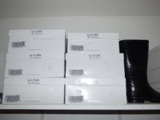 *6 Pairs of Kathy Van Zeeland Black Snake Skin Style Wellington Boots  in Assorted Sizes