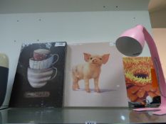 *Contents of Shelf including 3 Unframed Cavas Prints - Retro Style Table Lamp