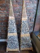*Pair of Pyramid Shaped Wrought Iron and Rattan Floor Lighters - No Electrics - Large