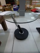*Circular Plate Glass Chrome and Black Contemporary Style Occasional Table