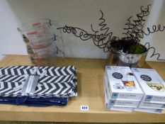 *Contents of Shelf including 3 Pyrex Jugs - Tea Towels - Stainless Steel Ice Cubes etc