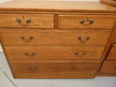Light Oak Chest of Drawers with Brass Handles 3 Long 2 Short