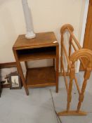 Oak Side Table and Beech Towel Rail, Glass Decanters, etc