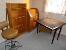 *Contents of Office including Edwardian Fold over Card Table, Light Oak Bureau with Fitted Interior,