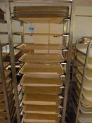 *Stainless Steel Mobile Tray Storage Rack Complete with Simulated Wood Tray