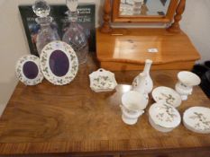 Wedgwood Wild Strawberry Dressing Table Set and Oval Photo Frames, 2 Glass Decanters etc