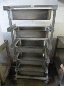 *5 Tier Stainless Steel Mobile Rack with 5 Stainless Steel Dishes