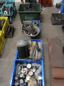 *6 Boxes Containing Assorted Engine Valves, Pressure Gauges, Thermometers, Hydraulic Hoses, Cables