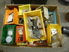 *Box Containing Assorted Door Handles, Electrical Fittings, Pressure Gauges etc