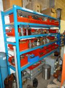 *5 Tier Shelving Unit Containing Assorted Hydraulic Pumps Motors, Klaxons, Springs, Electrical