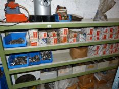 *Bay of Green Fabricated Shelving Containing Hexagonal Nuts, Threaded Bar etc