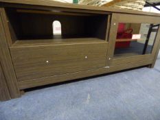 *Home Entertainment Unit enclosed with Glazed Door in Dark Oak Finish with Brush Stainless Steel