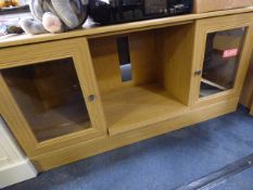 *Home Entertainment & TV Unit in Light Oak Finish with Glazed Doors and Brushed Stainless Steel