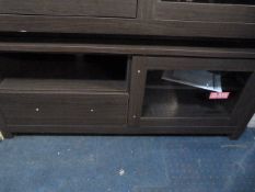 *Home Entertainments and TV Unit enclosed by Glass Door with Drawers in Dark Wood Finish
