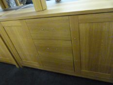 *Sideboard Unit enclosed by Double Doors with 3 Drawers in Light Wood Finish and Brushed Stainless