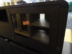 *Home Entertainment and Media Unit enclosed by Glass Door and Drawer in Dark Wood Finish