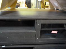*Home Entertainments and TV Unit enclosed by Glass Door with Drawers in Dark Wood Finish