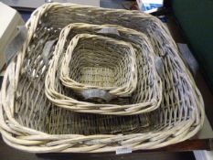 *3 Wicker Baskets with Leather Strap Handles