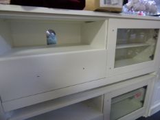 *Home Entertainment Unit with Glass Door & Drawer in White Finish and Brushed Stainless Steel