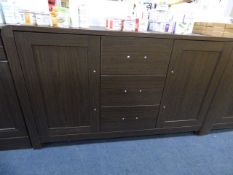 *Sideboard in Dark Wood Finish with Brush Stainless Steel Handles - 2 Cupboards, 3 Drawers