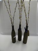 *3 PUSSY WILLOW FLOWER ARRANGEMENTS IN CERAMIC VASES