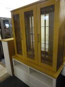 *Mirror Backed Display Cabinet over Storage Unit in Light Oak and White Finish