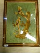 Inlaid Wood Picture Depicting Parakeets