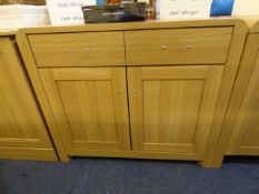 *Sideboard Unit with 2 Drawers Over Cupboards in Light Oak Finish with Brushed Stainless Steel