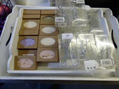 *2 Wood Trays Containing Assorted Scented Soaps and Eyelash Curlers