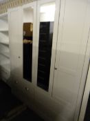 *Pair of Double Door Wardrobes over Drawers in Light Grey Finish with Brushed Stainless Steel