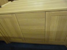 *Light Oak Sideboard Unit with 2 Cupboards and 3 Drawers in Light Oak Finish and Brushed Stainless