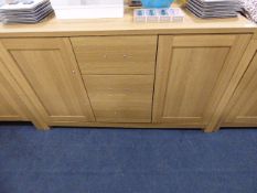 *Sideboard Unit with 3 Drawers and Cupboards in Light Oak Finish with Brushed Stainless Steel