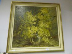 Framed Oil Painting on Board Depicting a Flower Arrangement