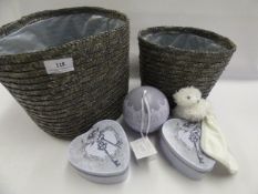 *2 BASKETS AND ASSORTED GIFT TINS