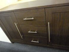 *Sideboard Unit enclosed by Double Doors with 3 Drawers in Dark Wood Finish