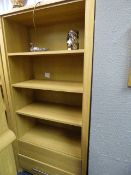 *Open Fronted Bookcase over Drawers in Light Oak Finish with Brushed Stainless Steel Handles